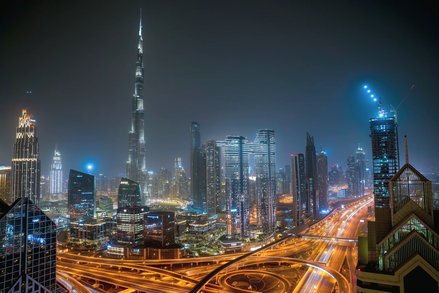 The Burj Khalifa and Downtown Dubai at night