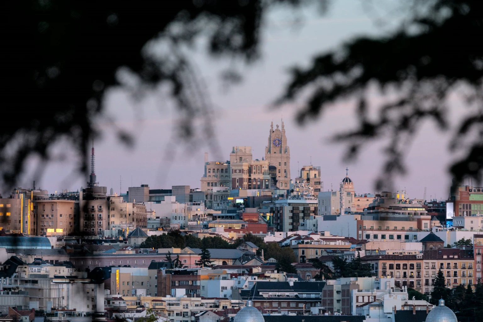 Madrid's rooftops and towers at dusk