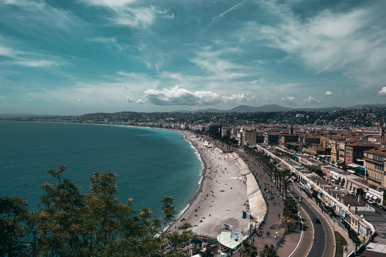 The Baie des Anges and the Promenade des Anglais from above
