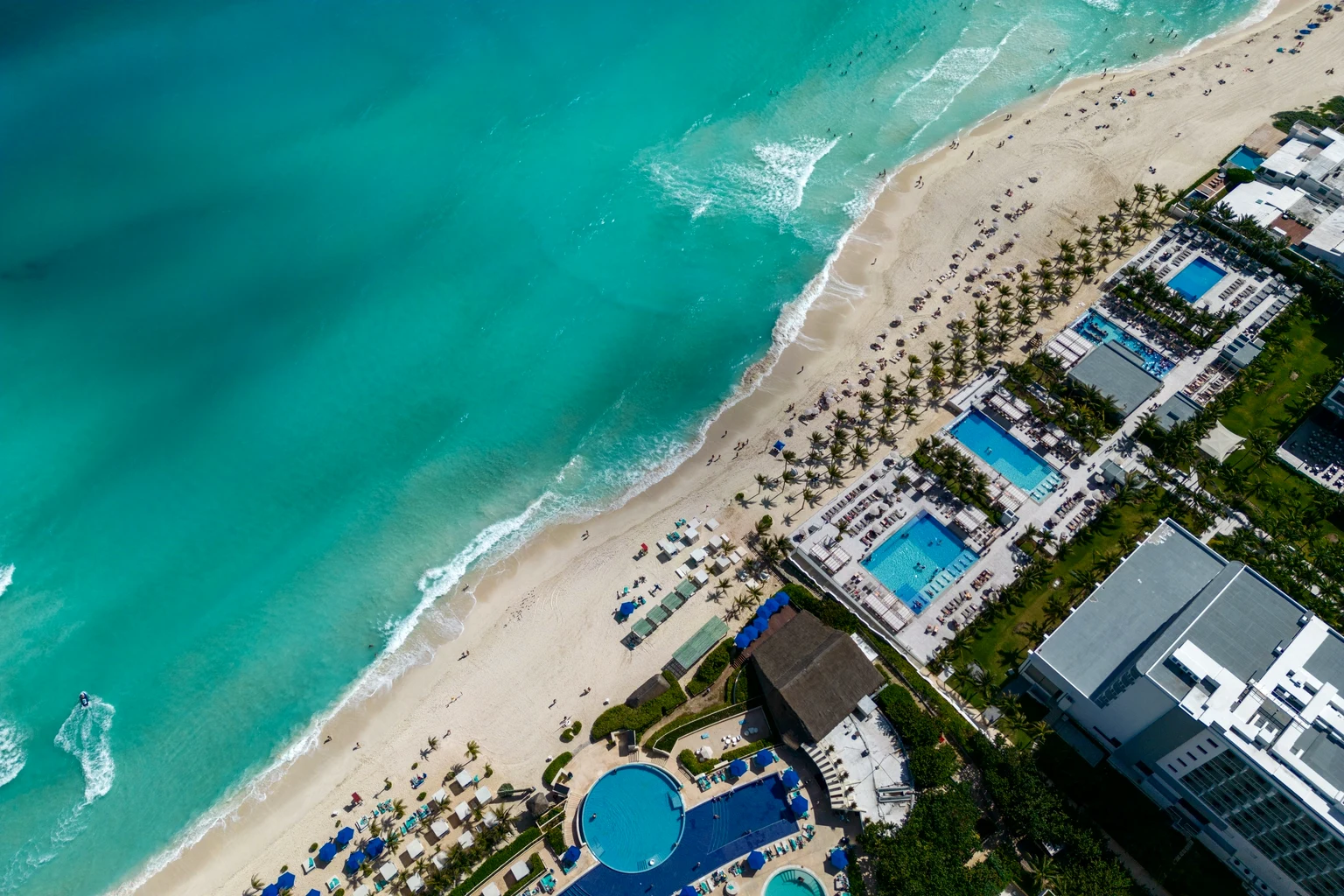 Grace Bay beach and its resorts from the air
