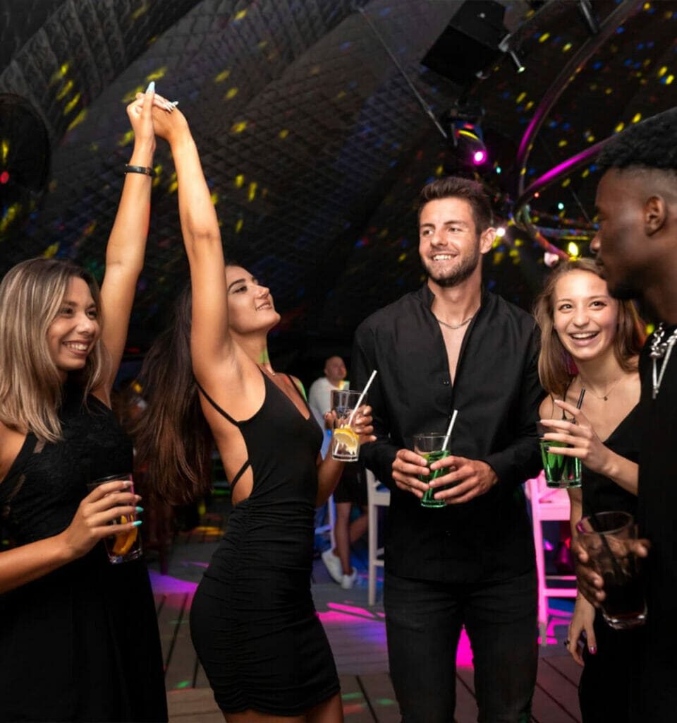 A group of people at a lively party.