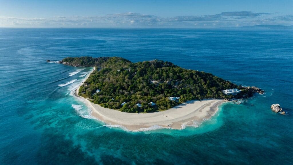 How to rent a private island 1 An aerial view of a private island in the ocean available for rent.