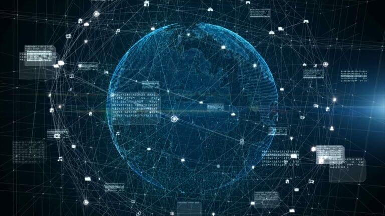 An image of a globe with a network of connections, representing the global reach and interconnectedness of the Bitcoin travel agency.